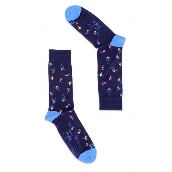 Fefè Napoli - Blue Skiers Short Dandy Men's Socks - Socks - Handmade in Italy - Luxury Exclusive Collection