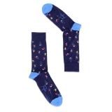 Fefè Napoli - Blue Skiers Short Dandy Men's Socks - Socks - Handmade in Italy - Luxury Exclusive Collection
