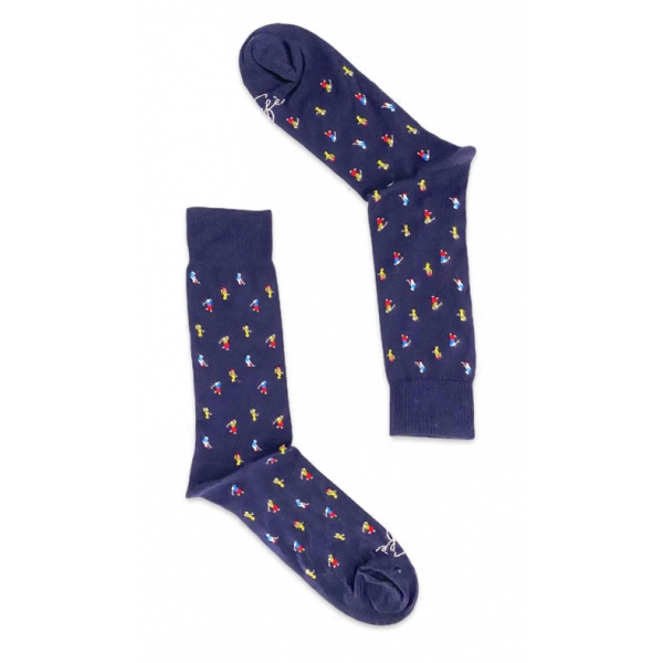 Fefè Napoli - Blue Golfer Short Dandy Men's Socks - Socks - Handmade in Italy - Luxury Exclusive Collection