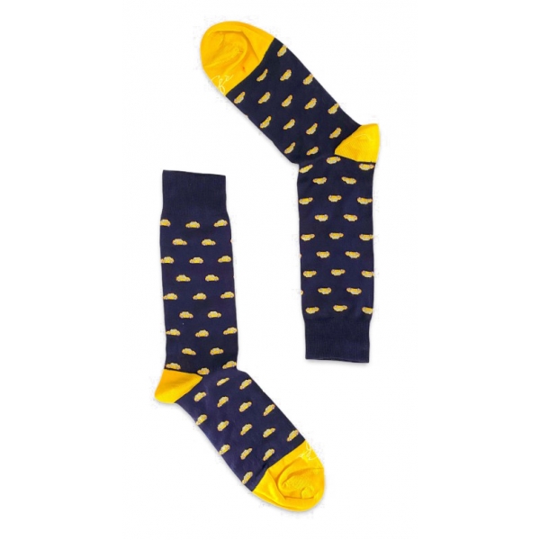 Fefè Napoli - Blue Yellow Cinquecento Short Dandy Men's Socks - Socks - Handmade in Italy - Luxury Exclusive Collection