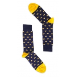 Fefè Napoli - Blue Yellow Cinquecento Short Dandy Men's Socks - Socks - Handmade in Italy - Luxury Exclusive Collection