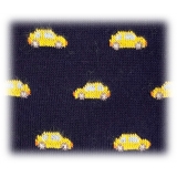 Fefè Napoli - Blue Yellow Cinquecento Short Dandy Men's Socks - Socks - Handmade in Italy - Luxury Exclusive Collection