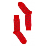 Fefè Napoli - Red Teddy Short Dandy Men's Socks - Socks - Handmade in Italy - Luxury Exclusive Collection