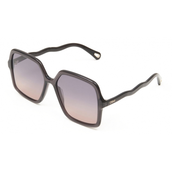 Chloé - Zelie Square Sunglasses in Bio-Based Material - Grey Blue Nude - Chloé Eyewear