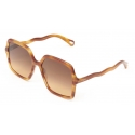 Chloé - Zelie Square Sunglasses in Bio-Based Material - Blonde Havana Brown Orange - Chloé Eyewear