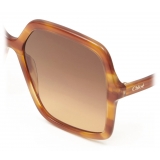 Chloé - Zelie Square Sunglasses in Bio-Based Material - Blonde Havana Brown Orange - Chloé Eyewear