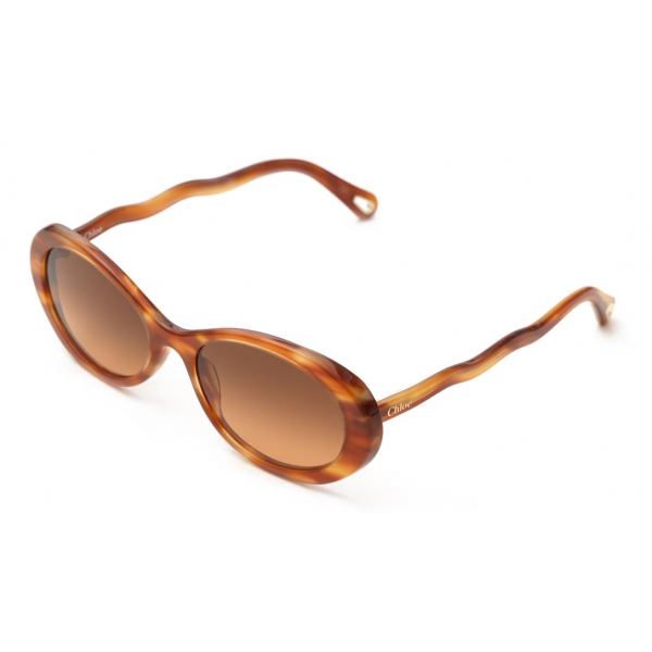 Chloé - Zelie Oval Sunglasses for Ladies in Bio-Based Material - Blonde Havana Brown Orange - Chloé Eyewear