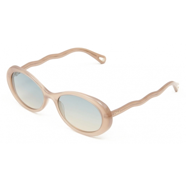 Chloé - Zelie Oval Sunglasses for Ladies in Bio-Based Material - Opal Brown Petrol Nude - Chloé Eyewear