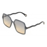 Chloé - Zelie Square Sunglasses in Bio-Based Material - Opal Blue Grey Orange - Chloé Eyewear