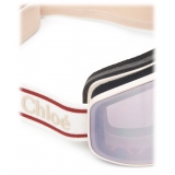 Chloé - Cassidy Ski Goggle with a Jacquard Fabric Band - Ivory Burgundy - Chloé Eyewear