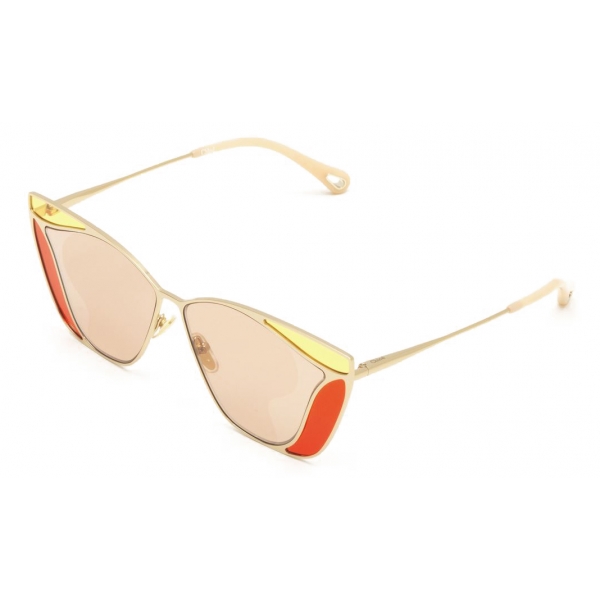 Chloé - Gemma Square Sunglasses for Women in Metal - Gold Peach - Chloé Eyewear