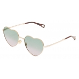 Chloé - Milane Heart-shaped Sunglasses in Metal - Gold Green Pink - Chloé Eyewear