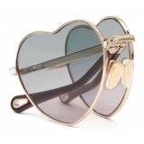 Chloé - Milane Heart-shaped Sunglasses in Metal - Gold Green Pink - Chloé Eyewear
