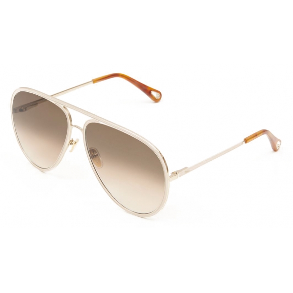 Chloé - Vitto Aviator Sunglasses for Women in Metal - Gold Pink Beige Brown - Chloé Eyewear