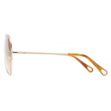 Chloé - Occhiali da Sole da Donna Vitto Aviatore in Metallo - Oro Rosa Beige Marrone - Chloé Eyewear