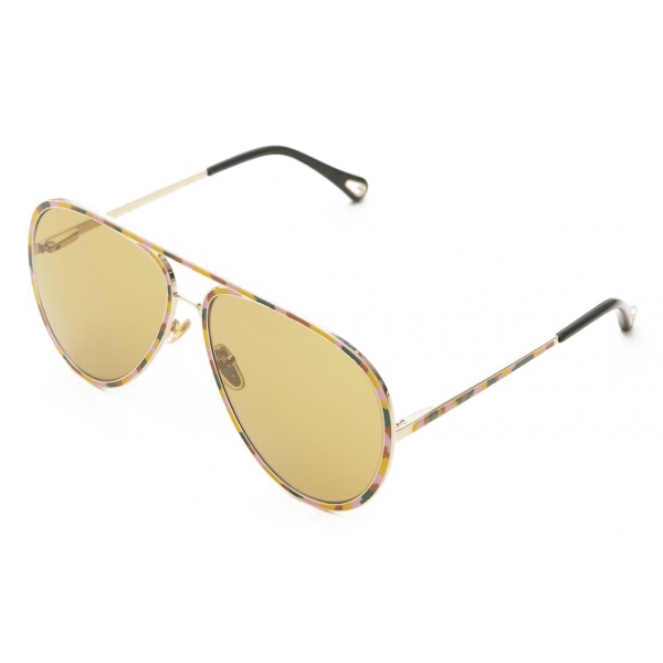 Chloé - Vitto Aviator Sunglasses for Women in Metal - Gold Pink Yellow Khaki - Chloé Eyewear