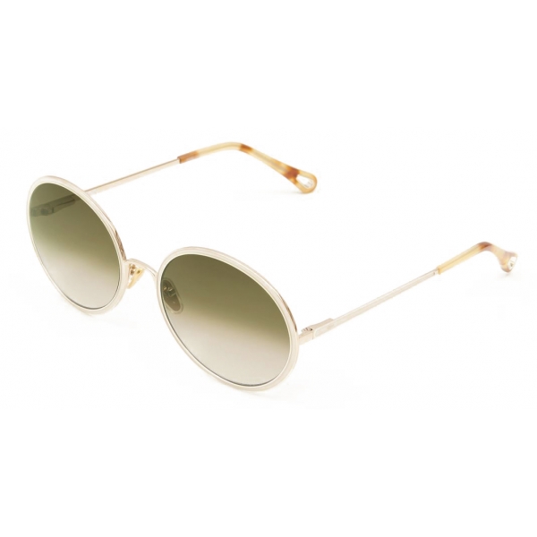 Chloé - Vitto Oval Sunglasses for Women in Metal - Gold Pink Beige Khaki - Chloé Eyewear