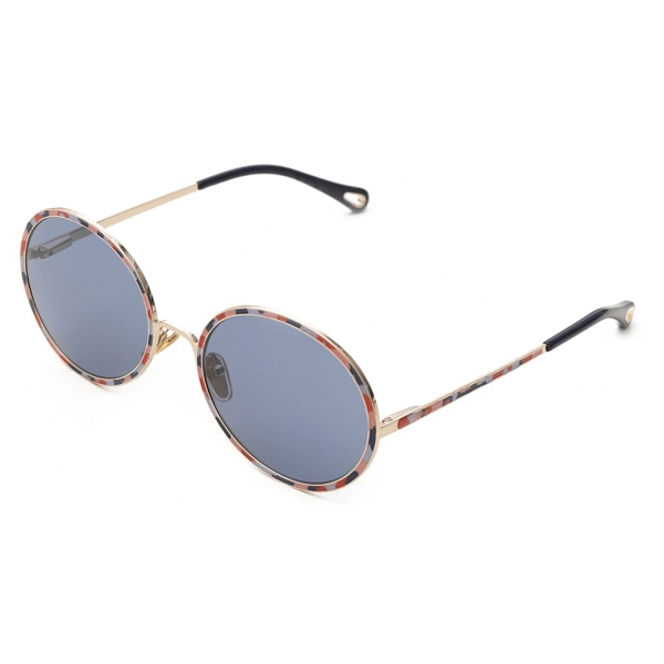 Chloé - Vitto Oval Sunglasses for Women in Metal - Gold Red Blue - Chloé Eyewear