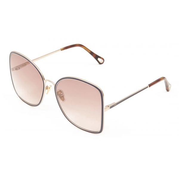 Chloé - Vitto Square Sunglasses in Metal - Gold Blue Brick - Chloé Eyewear