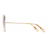 Chloé - Vitto Square Sunglasses in Metal - Gold Pink Beige Khaki - Chloé Eyewear