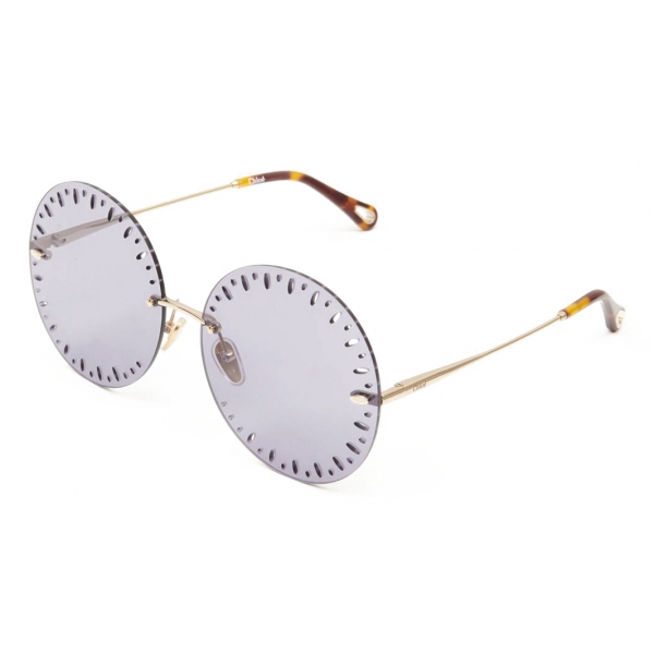 Chloé - Occhiali da Sole Rotondi YSE in Metallo - Oro Blu Denim - Chloé Eyewear