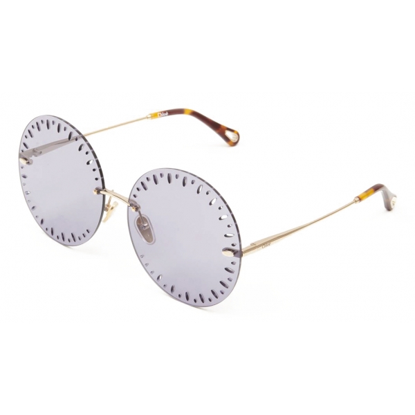 Chloé - YSE Round Sunglasses in Metal - Gold Denim Blue - Chloé Eyewear