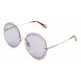 Chloé - YSE Round Sunglasses in Metal - Gold Denim Blue - Chloé Eyewear