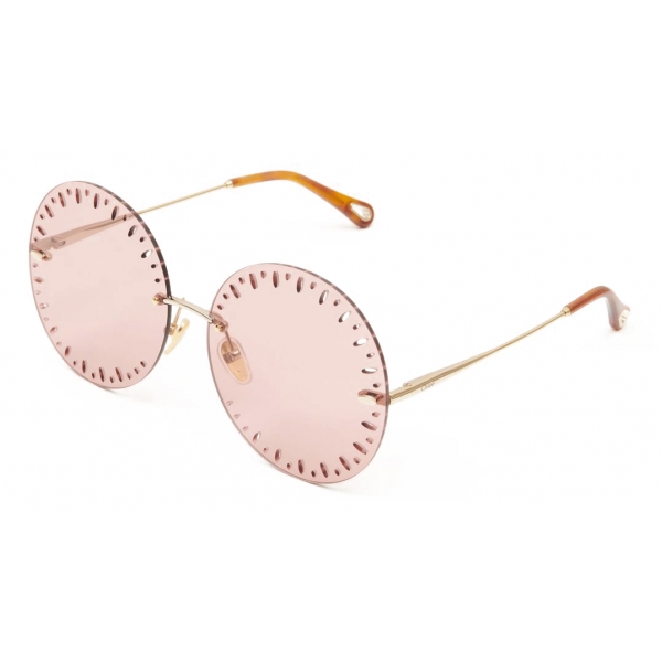 Chloé - YSE Round Sunglasses in Metal - Gold Pink - Chloé Eyewear