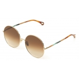 Chloé - Ulys Round Sunglasses in Metal & Bio-Based Material - Gold Brown Turquoise - Chloé Eyewear