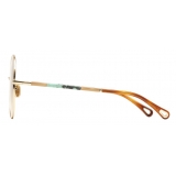 Chloé - Ulys Round Sunglasses in Metal & Bio-Based Material - Gold Brown Turquoise - Chloé Eyewear