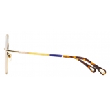 Chloé - Ulys Round Sunglasses in Metal & Bio-Based Material - Gold Blue Beige Red - Chloé Eyewear