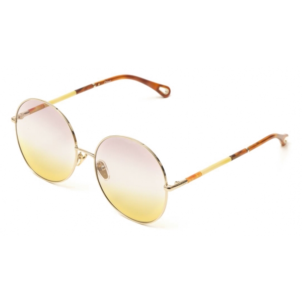 Chloé - Ulys Round Sunglasses in Metal & Bio-Based Material - Gold Purple Yellow - Chloé Eyewear