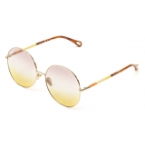 Chloé - Ulys Round Sunglasses in Metal & Bio-Based Material - Gold Purple Yellow - Chloé Eyewear