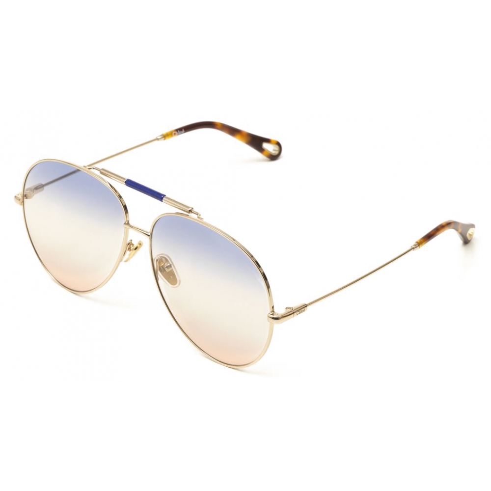 Chloé - Ulys Aviator Sunglasses for Women in Metal & Bio-Based Material -  Gold Blue Beige Red - Chloé Eyewear - Avvenice
