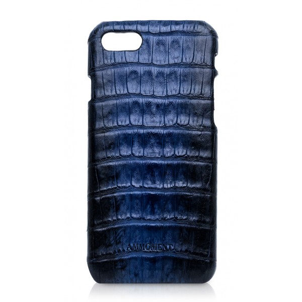Ammoment - Caimano in Nero Navy Antico - Cover in Pelle - iPhone 8 / 7