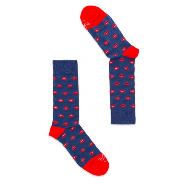 Fefè Napoli - Blue Mouth Short Dandy Men's Socks - Socks - Handmade in Italy - Luxury Exclusive Collection