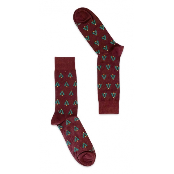 Fefè Napoli - Bordeaux Christmas Short Dandy Men's Socks - Socks - Handmade in Italy - Luxury Exclusive Collection