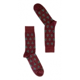 Fefè Napoli - Calzini Dandy Corti Uomo Natale Bordeaux - Calze - Handmade in Italy - Luxury Exclusive Collection