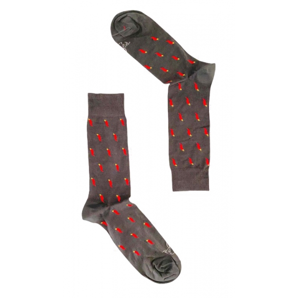 Fefè Napoli - Grey Lucky Horns Short Scaramantia Men's Socks - Socks - Handmade in Italy - Luxury Exclusive Collection