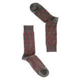 Fefè Napoli - Grey Lucky Horns Short Scaramantia Men's Socks - Socks - Handmade in Italy - Luxury Exclusive Collection