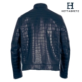 Hettabretz - Crocodile Niloticus Biker Jacket with Silk Lining - Blue - Italian Handmade Jacket - Luxury High Quality Leather