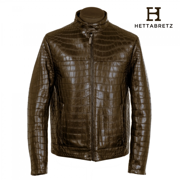 Hettabretz - Crocodile Niloticus Biker Jacket with Silk Lining - Brown - Italian Handmade Jacket - Luxury High Quality Leather