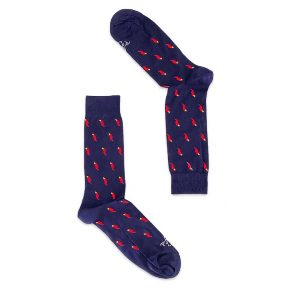 Fefè Napoli - Blue Lucky Horns Short Scaramantia Men's Socks - Socks - Handmade in Italy - Luxury Exclusive Collection