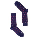 Fefè Napoli - Blue Lucky Horns Short Scaramantia Men's Socks - Socks - Handmade in Italy - Luxury Exclusive Collection