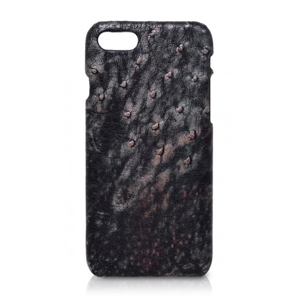 Ammoment - Ostrich in Tahitian Pearl Black - Leather Cover - iPhone 8 / 7