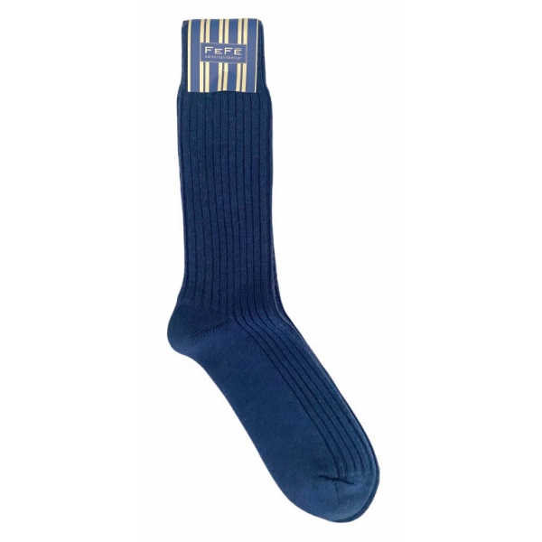 Fefè Napoli - Blue England Men's Short Socks - Socks - Handmade in Italy - Luxury Exclusive Collection