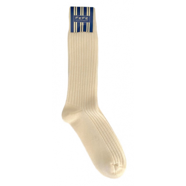 Fefè Napoli - White England Men's Short Socks - Socks - Handmade in Italy - Luxury Exclusive Collection