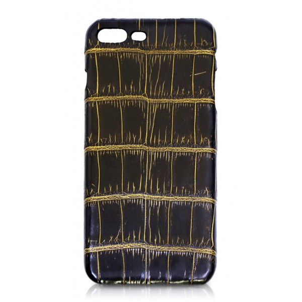 Ammoment - Coccodrillo del Nilo in Nero e Oro - Cover in Pelle - iPhone 8 Plus / 7 Plus