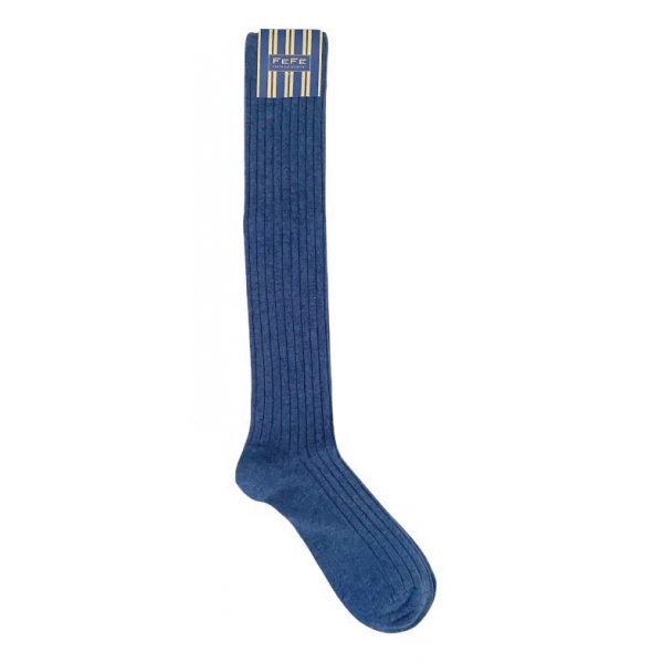 Fefè Napoli - Blue Melange Gold Men's Socks - Socks - Handmade in Italy - Luxury Exclusive Collection