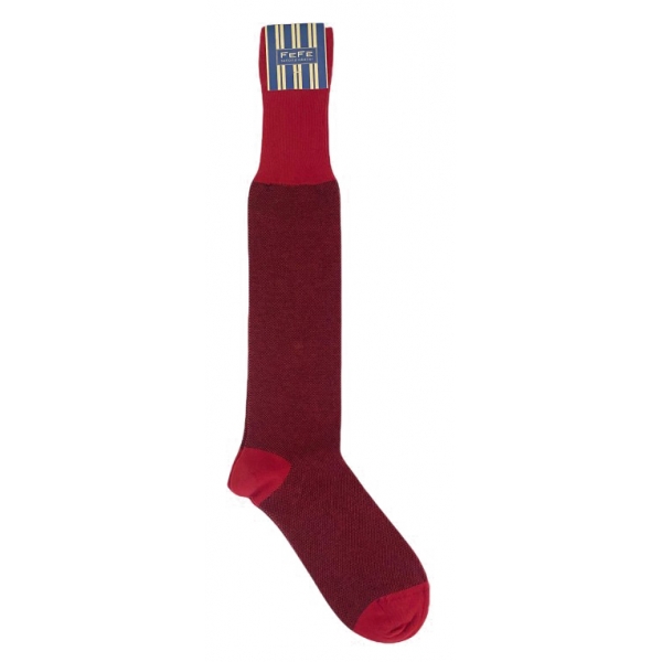 Fefè Napoli - Bordeaux Oxford Men's Socks - Socks - Handmade in Italy - Luxury Exclusive Collection